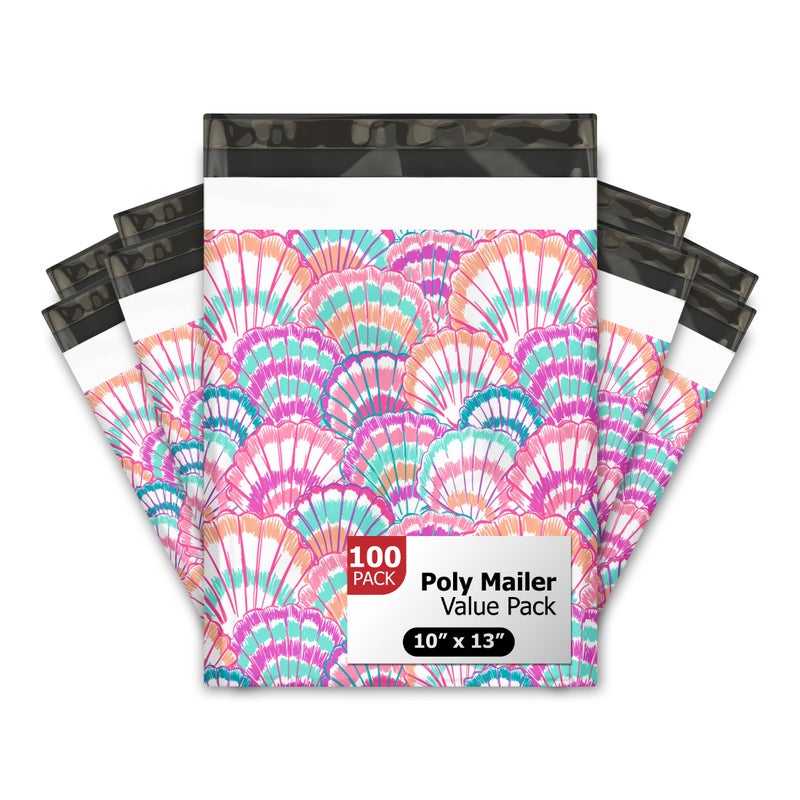 Pro Supply Global 10x13 (100) Summer Seashell Summer Designer Poly Mailers Waterproof Self Sealing Tear Resistant Polymailers Shipping Envelopes Premium Printed Bags For Small Businesses - Image 1